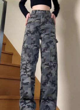Grey Camouflage Wide Leg Pants