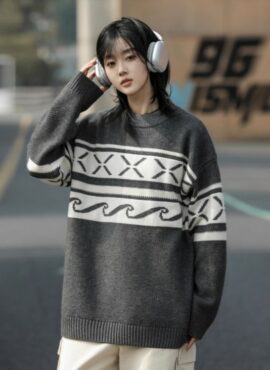 Grey Retro Pattern Sweater
