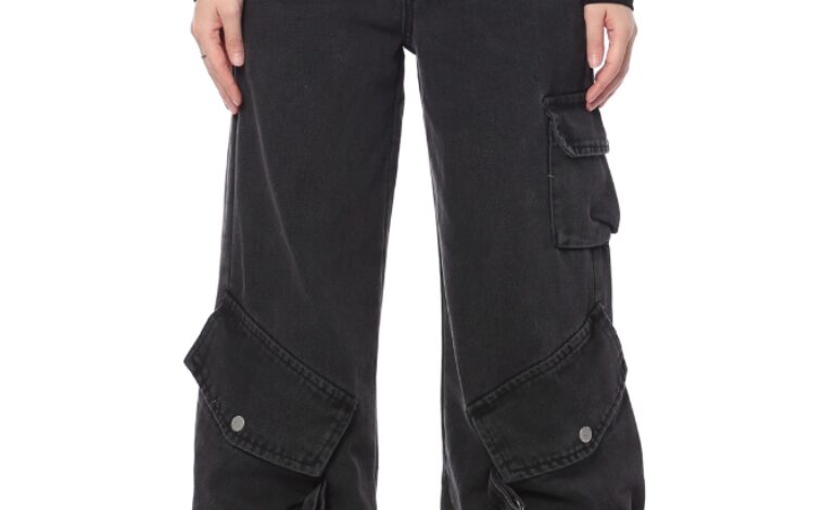Black Slanted Pocket Cargo Jeans | IU