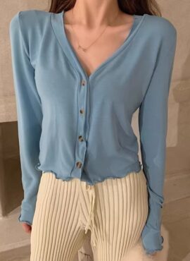 Blue V-Neck Buttons Cardigan | Jennie – BlackPink