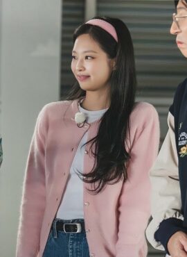 Pink Knitted Pearl-Buttoned Cardigan | Jennie – BlackPink