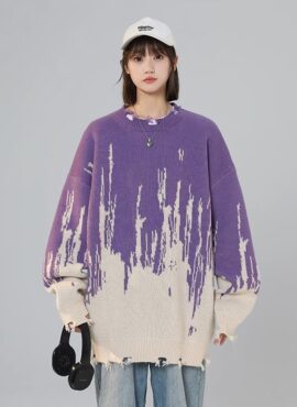 Lilac Gradient Distressed Sweater