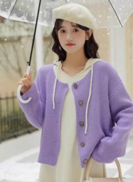 Lilac Ribbed Button-Up Cardigan