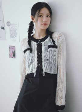 White Hollow Knit Cropped Cardigan | Miyeon - (G)I-DLE