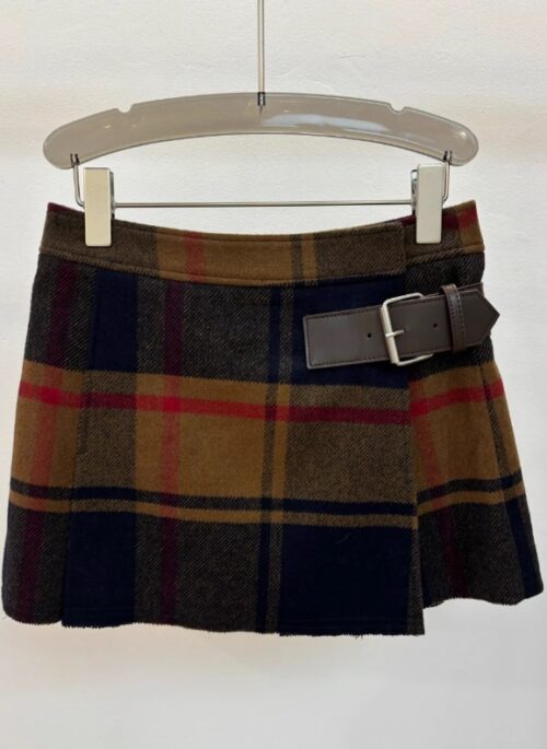 Brown Plaid Mini Skirt With Belt Accent | Nayeon – Twice