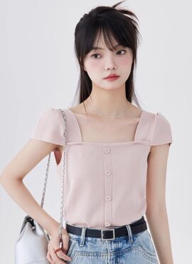 Pink Square Neck T-Shirt