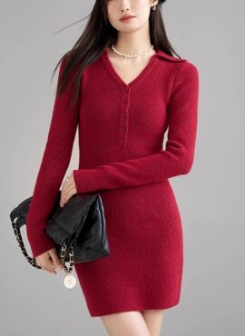 Red Collared Sweater Dress