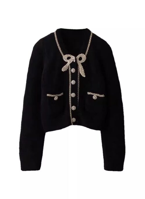 Black Elegant Pearl Ribbon Cardigan | Do Do Hee - My Demon