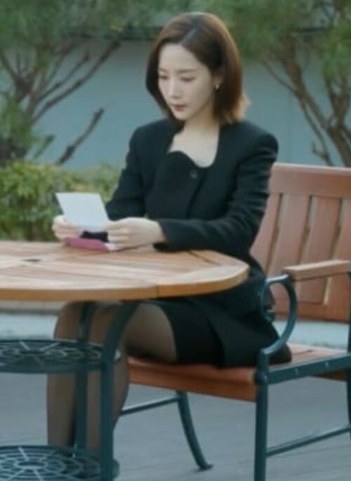 Black Irregular Neckline Suit Blazer Jacket And Skirt Set | Kang Ji Won - Marry My Husband