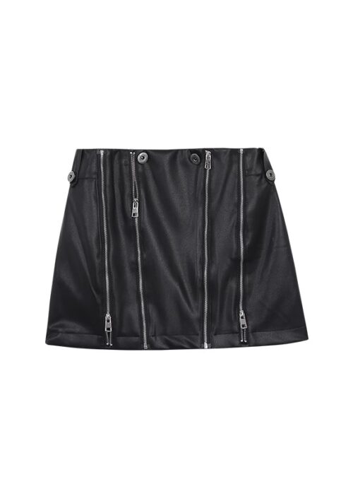 Black Zippers Faux Leather Skirt | Lisa - BlackPink