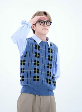 Blue Plaid Knitted Vest | Asahi - Treasure