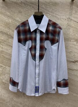 Blue Stripe And Plaid Spliced Shirt | Changbin – Stray Kids