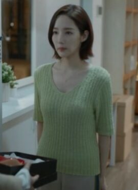 Green Ribbed V-Neck T-Shirt | Kang Ji Won - Marry My Husband