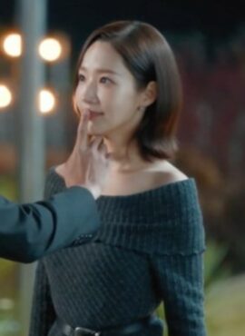 Grey Off-Shoulders Knitted Top | Kang Ji Won - Marry My Husband