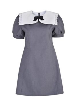 Grey Puff Sleeves Baby Doll Dress | Yunjin – Le Sserafim