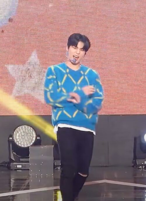 Blue Criss Cross Design Mohair Sweater | Jeongwoo - Treasure