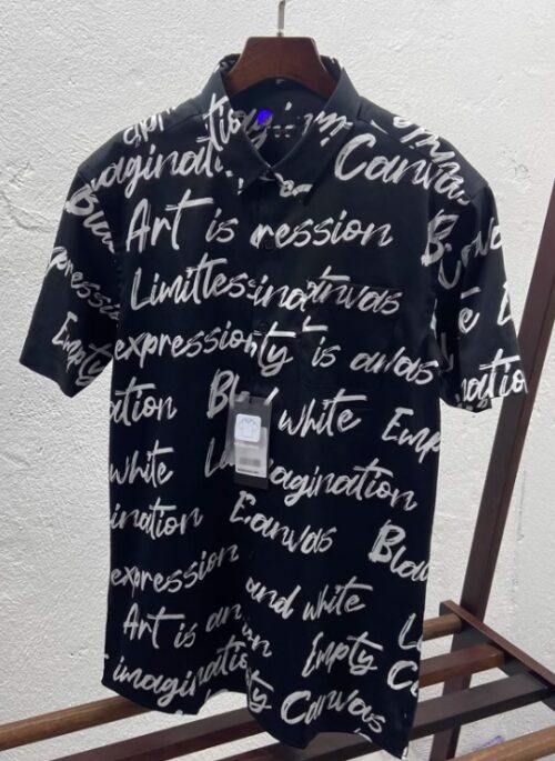 Black Short Sleeves Scribble Print Shirt | Jungkook – BTS