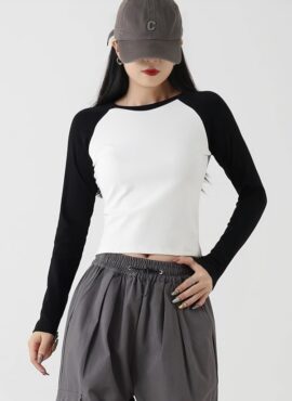 White Contrasting Long Sleeve Top | Minji – NewJeans