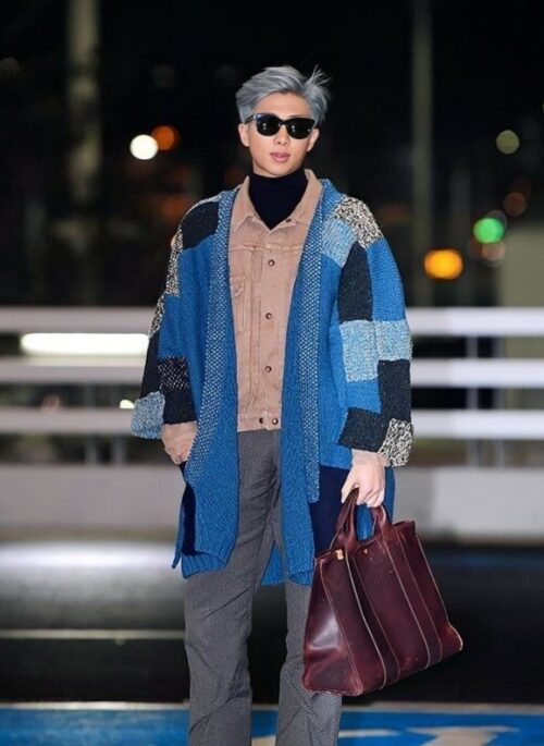 Blue Patchwork Long Style Cardigan | RM - BTS
