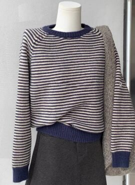 Blue Striped Crewneck Sweater | Rose - BlackPink