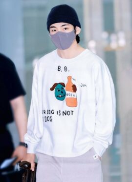 White Dog And Beer Printed Sweatshirt | Taehyung - BTS