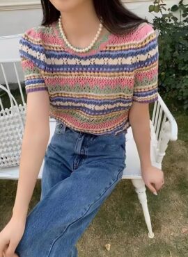 Multicolored Stripes Knitted T-Shirt | Wendy - Red Velvet