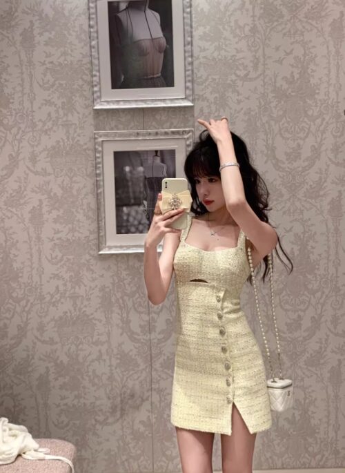 Yellow Tweed Buttoned Dress | Kang Ji Won - Marry My Husband