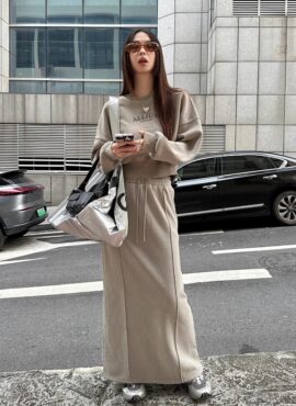 Beige Elastic Waist Ankle-Length Skirt | Yujin – IVE