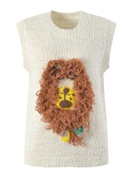 Beige Knitted Lion Vest | Rei - IVE