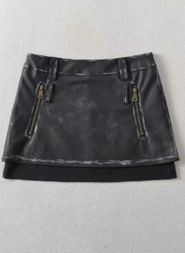 Black Faux Leather Two-Piece Illusion Mini Skirt | Hyuna
