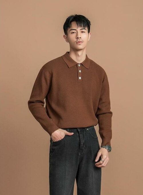 Brown Buttoned Collar Sweater | RM – BTS