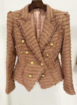 Brown Textured Double-Breasted Blazer Jacket | Hong Hae In - Queen Of Tears