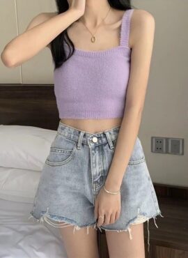 Lilac Fuzzy Knit Crop Top | Chiquita – BabyMonster