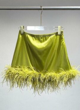Green Feather Accent Mini Skirt  | Lisa - BlackPink