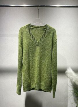 Green V-Neck Knit Sweater | Lisa - BlackPink