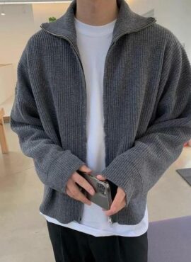 Grey Double Zipper Knitted Jacket | DK – Seventeen