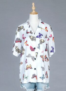 White Butterfly Print Shirt | Hueningkai - TXT