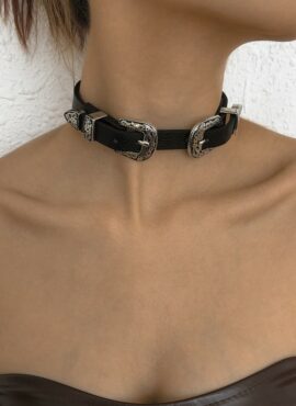 Black Double Buckle Choker Necklace | Suga - BTS