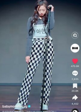 White And Black Checkered Wide Leg Pants | Ahyeon - BabyMonster