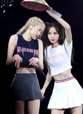 White Pleated Skirt With Red And Blue Banded Waist | Lisa - BlackPink