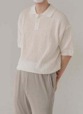 White See-Through Knit Polo Shirt | Xiumin - EXO