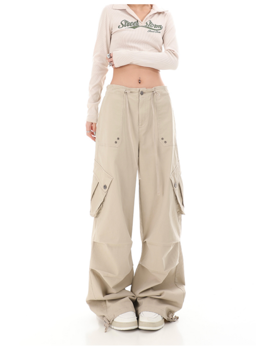 Beige Pleated Side Pocket Pants | Lisa - BlackPink