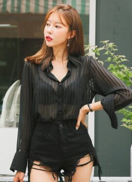 Black Sheer Striped Blouse | S.Coups – Seventeen