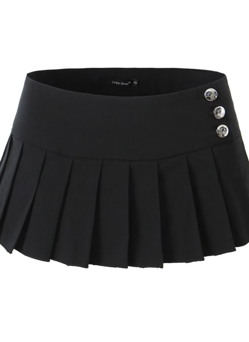 Black Triple Buttoned Pleated Mini Skirt | Chaewon – Le Sserafim