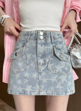 Blue Denim Star Print Mini Skirt | Yeji – ITZY
