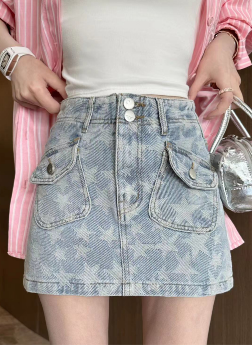 Blue Denim Star Print Mini Skirt | Yeji – ITZY