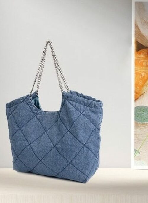 Blue Quilted Denim Style Chain Bag | Jennie - BlackPink
