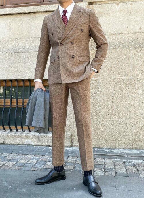Brown Double-Breasted Suit Blazer And Pants Set | Jay – Enhypen
