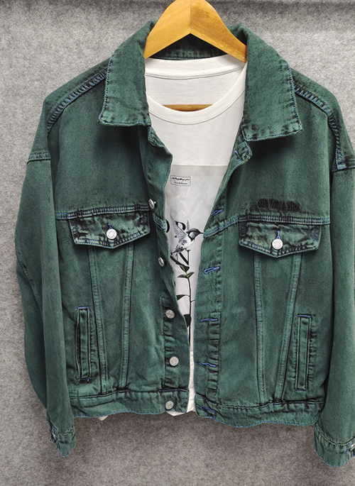 Green Collared Denim Jacket | Jeongin - StrayKids
