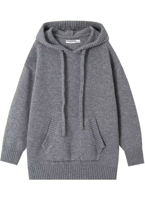 Grey Knitted Ribbed Lining Hoodie | Yeji – ITZY